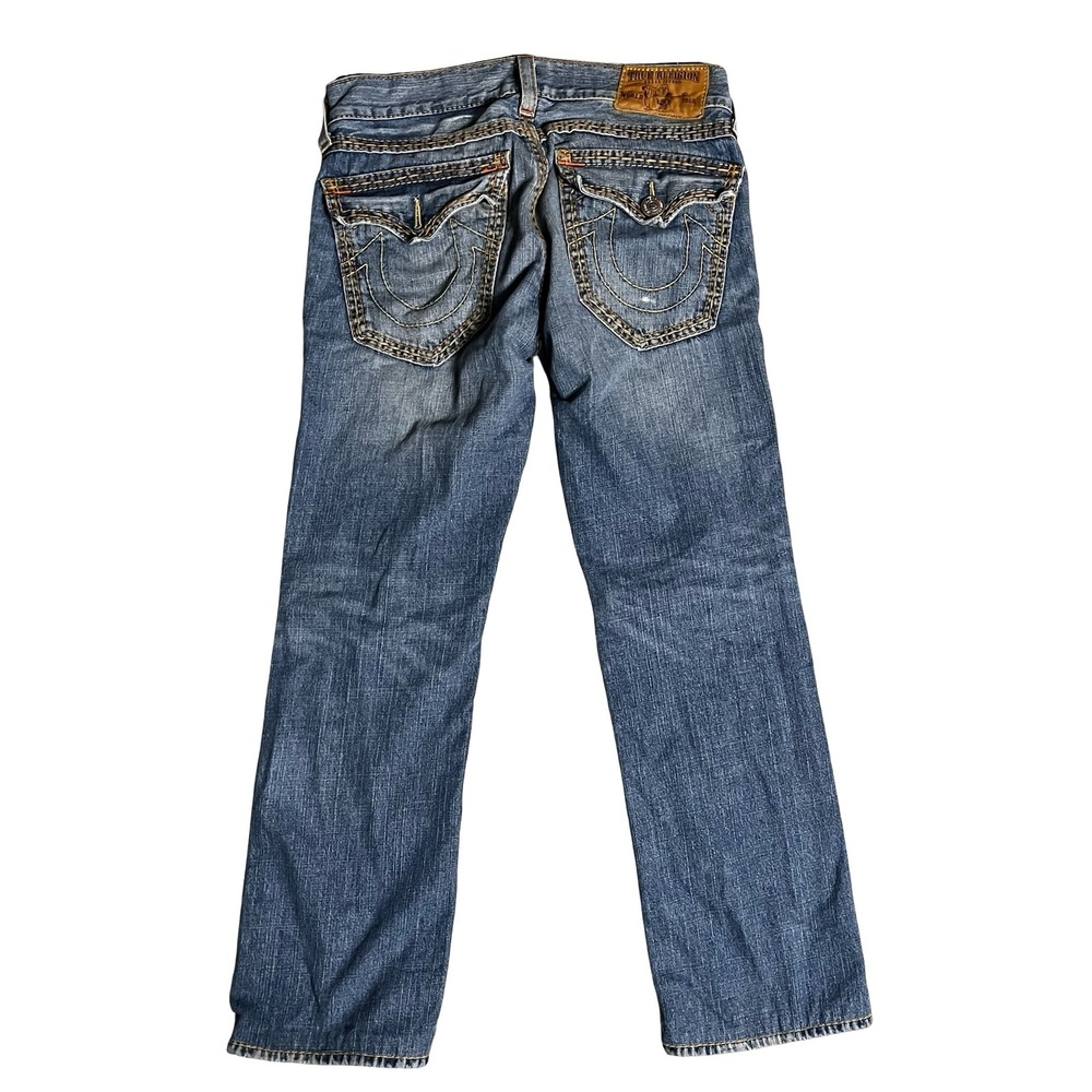 True Religion Billy Super T Mens Blue Straight Leg Jeans Size 32 Thick Stitch